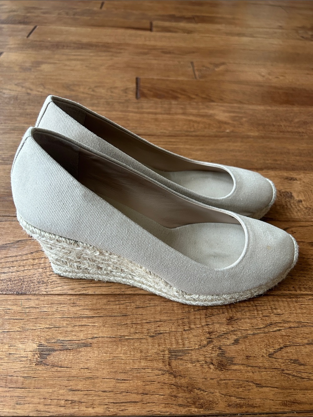 J. Crew Seville Espadrille Wedge Heels Neutral Tan Canvas Size 9.5